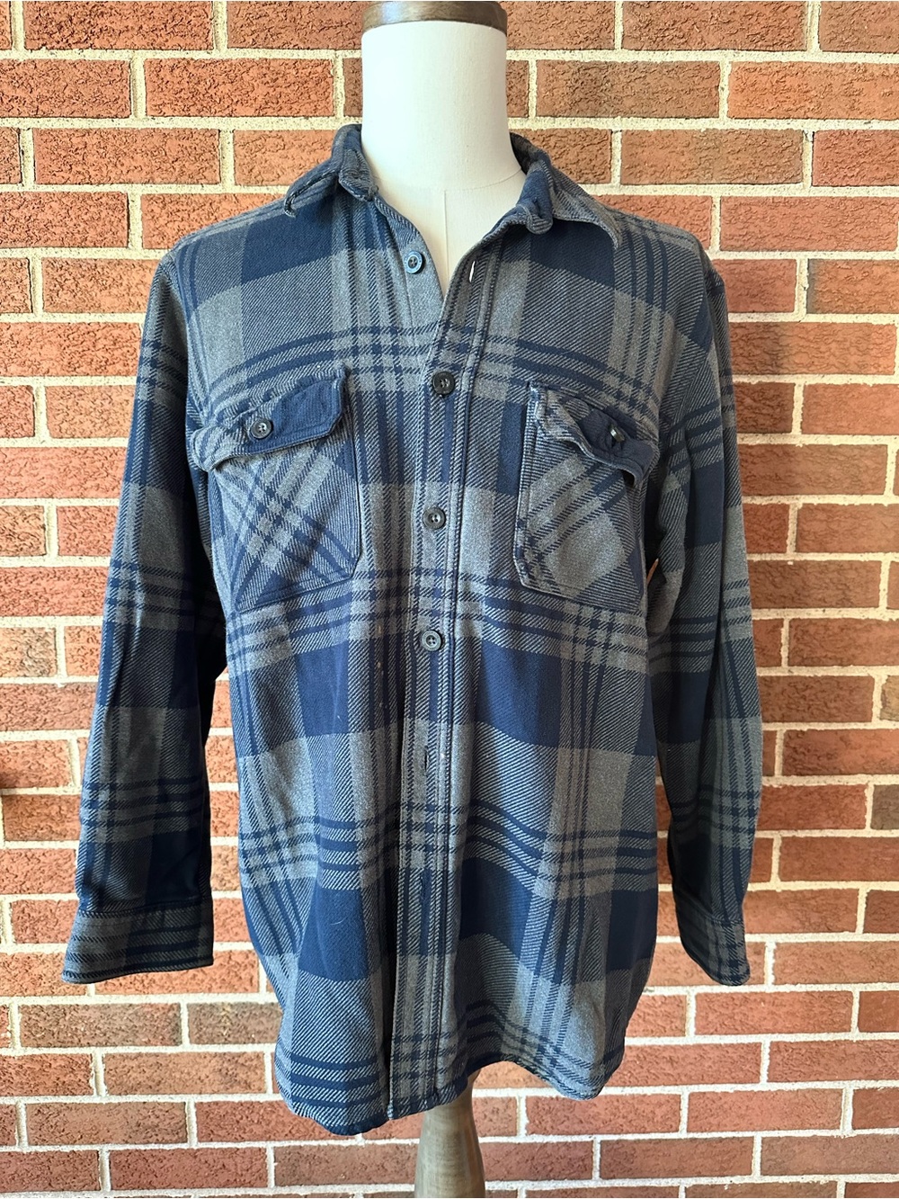 Outdoor Life Mens Flannel Plaid Button-Up Shirt Long Sleeve Blue Gray, XL
